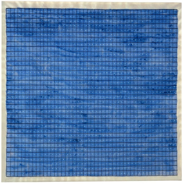 agnes martin's 'summer 1964'. a lot of blue squares inside a big white one.